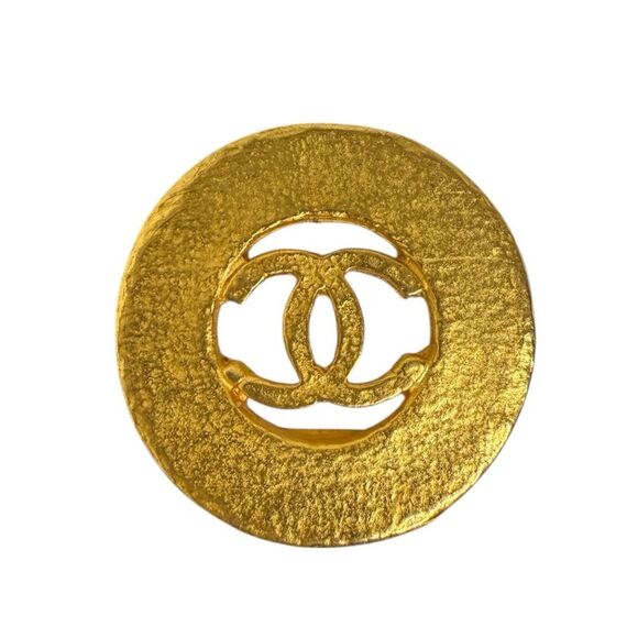 CHANEL Vintage CC Logo Gold Plated Circular Earrings - Picture 1 of 12